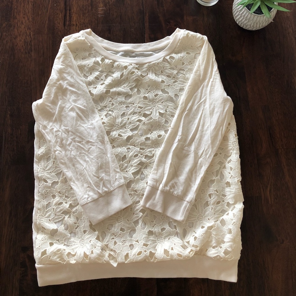 Ann Taylor Loft Cream Lace Blouse Long Sleeve
